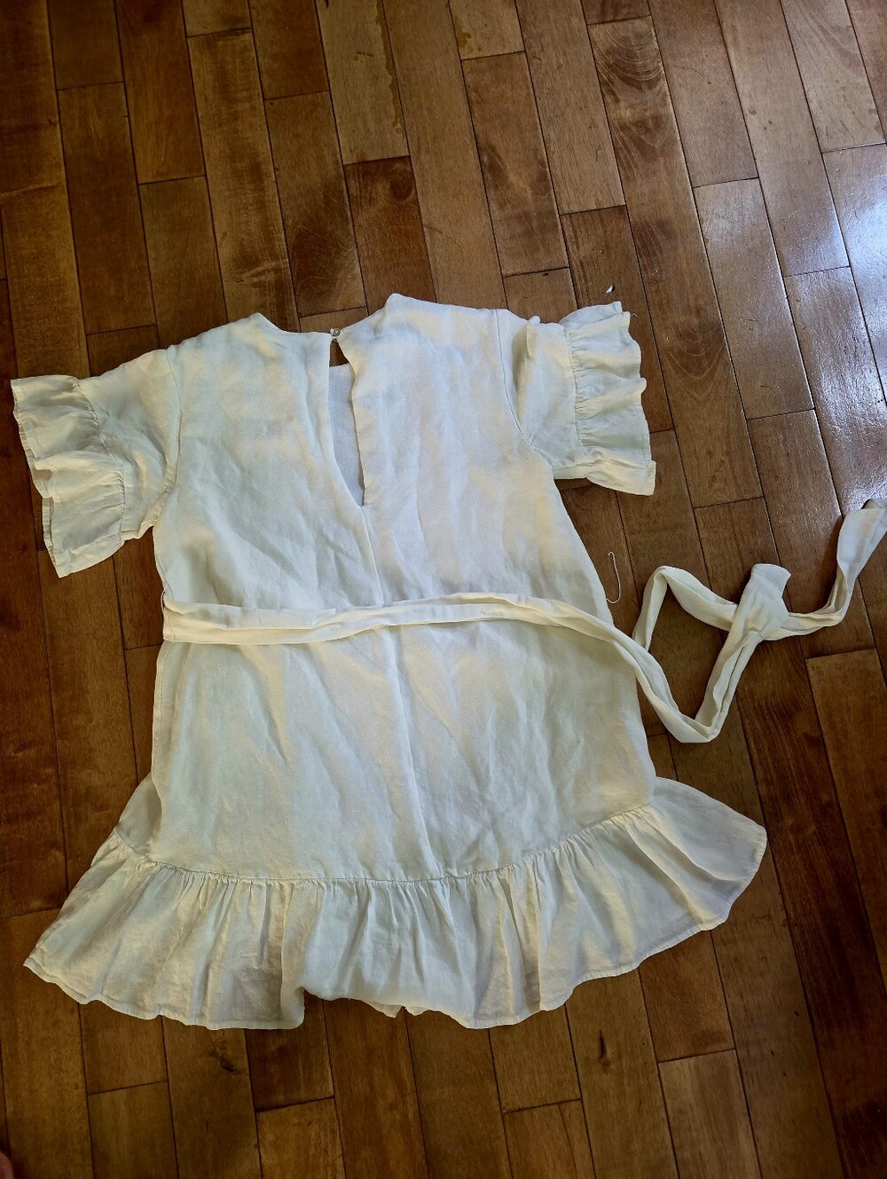 Urban Outfitters Linen Blend Ruffle Sleeve Tie Waist Mini Dress XS - Picture 7 of 8